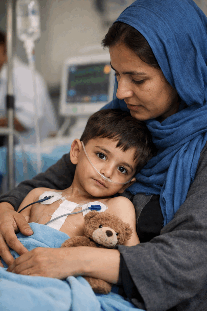 A kid with heart disease in Afghanistan with his mom - HERO FOUNDATION CANADA